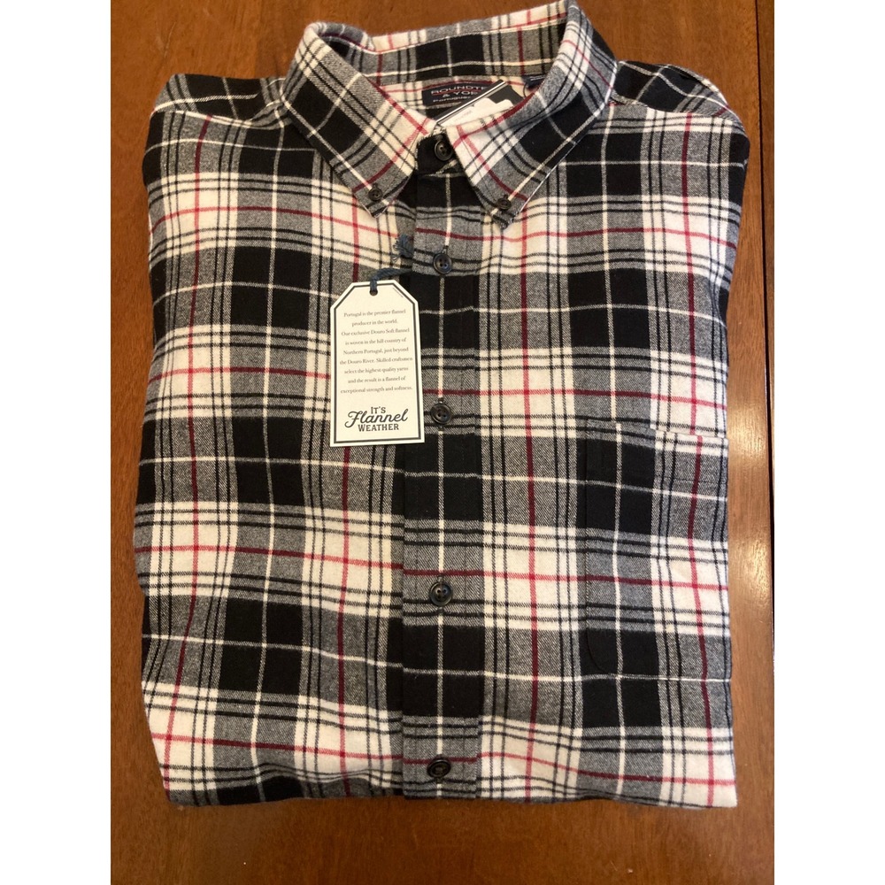 Roundtree & Yorke Portuguese Flannel Shirt Mens 3XT Black White Red Plaid NWT